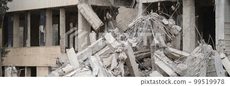 Destroyed cement building warrior rocket strike or earthquake Destroyed cement building warrior rocket strike or earthquake 99519978