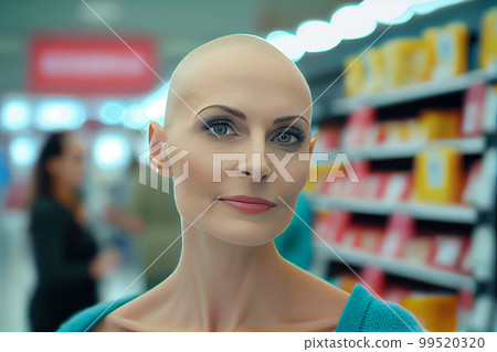 Portrait of a young beautiful bald-headed woman 99520320