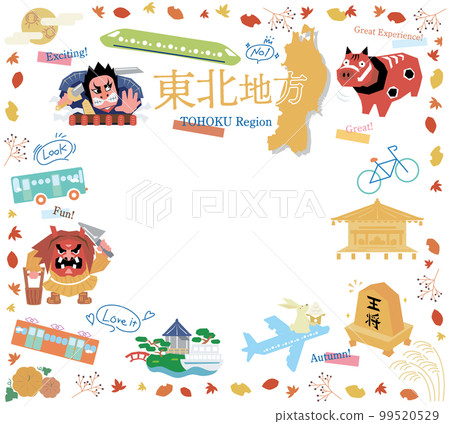 日本東北地區秋季景點的一組圖標（平面） 99520529