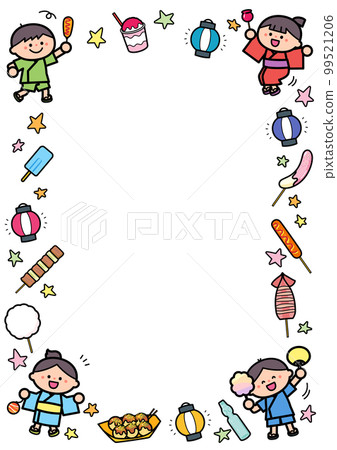 Illustration frame children at the summer festival Illustration frame children at the summer festival 99521206