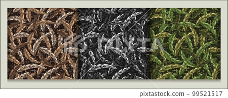 Set of seamless camouflage patterns with intertwined feathers. Textured with small abstract shapes background. Dense composition with overlapping elements Good for t-shirt design, textile, sport goods Set of seamless camouflage patterns with intertwined feathers. Textured with small abstract shapes background. Dense composition with overlapping elements Good for t-shirt design, textile, sport goods 99521517
