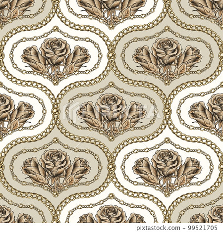 Seamless damask pattern with chains, beads, roses 99521705