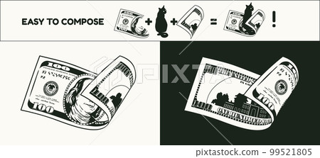 Folded american 100 dollar banknote with front and reverse side. 99521805