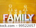 Illustration of a family riding the letters family Illustration of a family riding the letters family 99522057