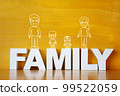 Illustration of a family riding the letters family Illustration of a family riding the letters family 99522059