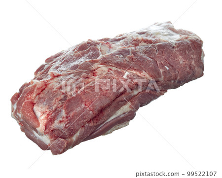 Huge piece of fresh raw meat, boneless tenderloin, for cooking meat delicacies, isolated on a white background. Huge piece of fresh raw meat, boneless tenderloin, for cooking meat delicacies, isolated on a white background. 99522107