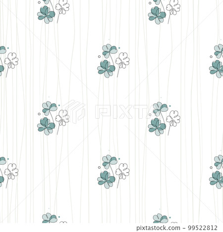 Elegant seamless pattern with clover leaves and slim vertical lines. Floral vector background for prints, gift wrap, fabric, wallpapers. Continuous line art style. 99522812