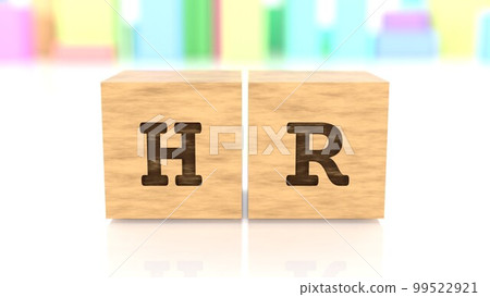 A wooden block with the letters HR printed on it A wooden block with the letters HR printed on it 99522921