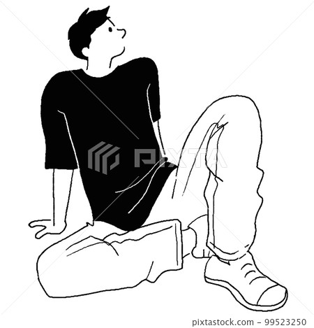 Vector line drawing of a man sitting on the ground 99523250