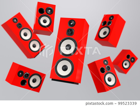 Set of Hi-fi speakers with loudspeakers for sound recording studio on white Set of Hi-fi speakers with loudspeakers for sound recording studio on white 99523339