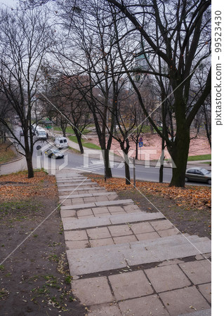 european downtown street with steps. travel and sightseeing concept 99523430