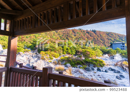 雲仙地獄的風景 紅葉風景 “蒸汽和硫磺岩” 長崎縣雲仙市 雲仙地獄的風景 99523488
