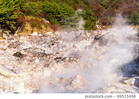 Scenery of Unzen Hell Autumn leaves scenery "Steam and sulfur rock" Unzen City, Nagasaki Prefecture Scenery of Unzen Hell 99523498