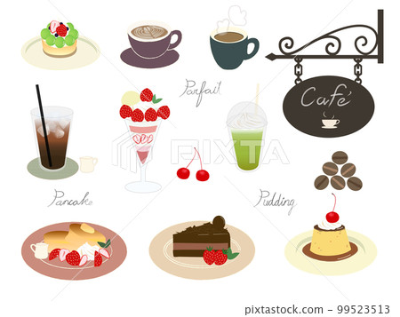Illustration set of cafe drinks and sweets (white back) 99523513