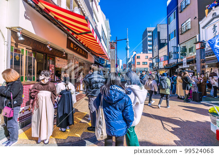 Tokyo cityscape in Japan Looking at the bustling Denpoin Street from Sensoji Temple and Nakamise Street = February 22 99524068