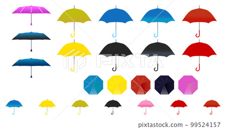 Colorful umbrellas, folding umbrellas, umbrellas viewed from directly above set illustration material 99524157