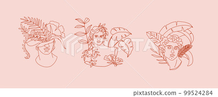 Set of Abstract Boho Illustration with Antique Statue, Geometric Shapes and Floral. Vector Contemporary Background boho minimalism style. Vector illustration Set of Abstract Boho Illustration with Antique Statue, Geometric Shapes and Floral. Vector Contemporary Background boho minimalism style. Vector illustration 99524284