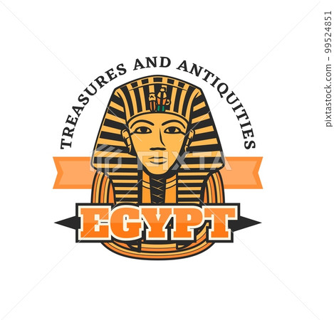 Tutankhamun mask. Egypt travel icon with ancient king pyramid tomb mummy golden sarcophagus. Egyptian culture, history and religion, archeology vector symbol or retro emblem Tutankhamun mask. Egypt travel icon with ancient king pyramid tomb mummy golden sarcophagus. Egyptian culture, history and religion, archeology vector symbol or retro emblem 99524851