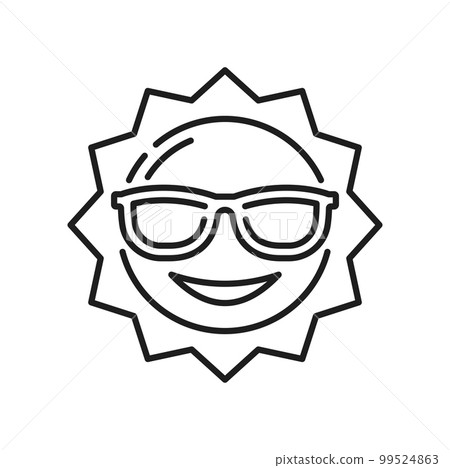 Sun in sunglasses, spf sunscreen protection icon. Vector sunlight outline sign, happy summer sun in glasses, spf and ultraviolet protection Sun in sunglasses, spf sunscreen protection icon. Vector sunlight outline sign, happy summer sun in glasses, spf and ultraviolet protection 99524863