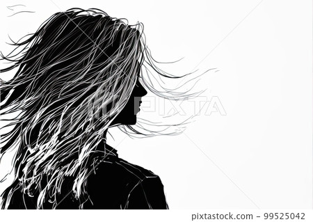 Wall art, wallpaper frame art, painting, line art, people, scenery, sktech, woman silhouette, face profile, leisure, black, white, grey, AI generated art 99525042
