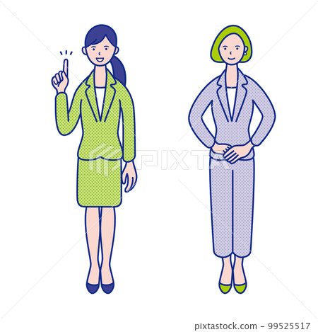 20~40歲女性穿西裝全身圖指點式正面圖【套裝】 20~40歲女性穿西裝全身圖指點式正面圖【套裝】 99525517