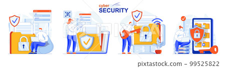 Cyber security concept set. Protection of... - Stock Illustration ...
