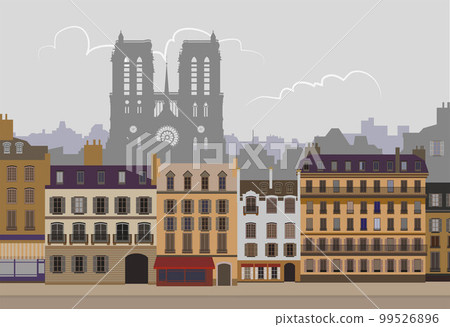 Paris. Notre Dame de Paris. Sunny day. Vector. Paris. Notre Dame de Paris. Sunny day. Vector. 99526896