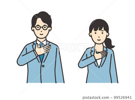 一個女人和一個穿著西裝的男人把手放在胸前的插圖素材集 99526941