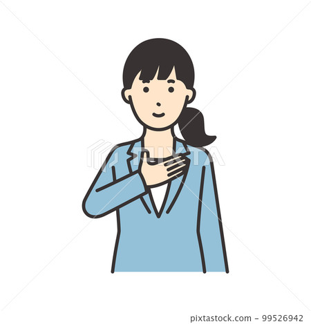 一個穿西裝的女人把手放在胸前的插圖素材 一個穿西裝的女人把手放在胸前的插圖素材 99526942