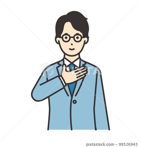 一個穿著西裝的男人把手放在胸前的插圖素材 99526943