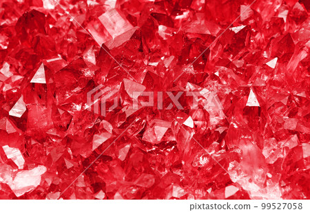 Cluster of ruby red quartz mineral crystals 99527058