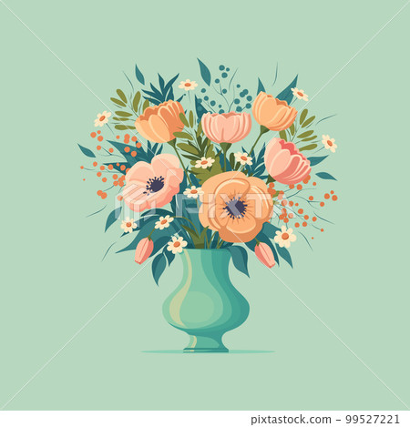 Luxury delicate bouquet with blooming flowers in a vase. Florist composition for holiday celebration. Design element for greeting card, invitation, postcard. Luxury delicate bouquet with blooming flowers in a vase. Florist composition for holiday celebration. Design element for greeting card, invitation, postcard. 99527221