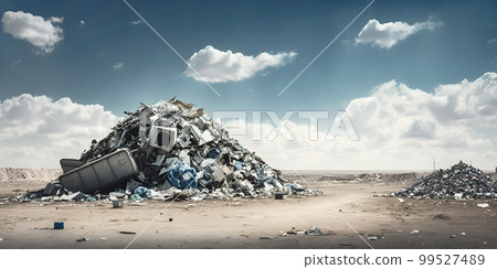 Pile of waste rubbish wasteland. Plastic textile mixed mass dump ecological problem. Environment dumping pollution recycle crowded industrial area Pile of waste rubbish wasteland. Plastic textile mixed mass dump ecological problem. Environment dumping pollution recycle crowded industrial area 99527489