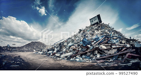 Pile of waste rubbish wasteland. Plastic textile mixed mass dump ecological problem. Environment dumping pollution recycle crowded industrial area Pile of waste rubbish wasteland. Plastic textile mixed mass dump ecological problem. Environment dumping pollution recycle crowded industrial area 99527490