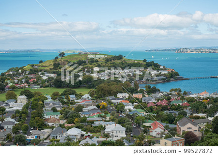 The North Head volcano and Devonport village view from the top of Mount Victoria, North Island, New Zealand. The North Head volcano and Devonport village view from the top of Mount Victoria, North Island, New Zealand. 99527872