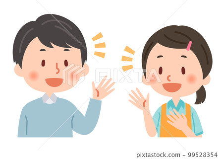 A helper and a user having a conversation with a smile A helper and a user having a conversation with a smile 99528354