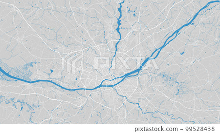 River Loire map, Nantes city, France. Watercourse, water flow, blue on grey background road map. Vector illustration. River Loire map, Nantes city, France. Watercourse, water flow, blue on grey background road map. Vector illustration. 99528438
