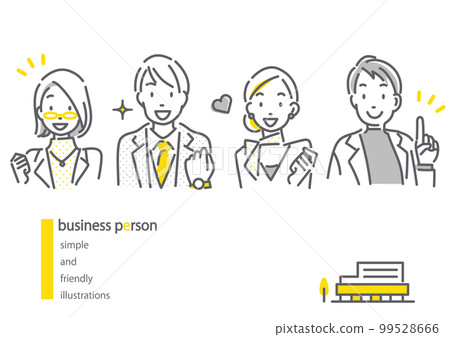 Set of 4 full-fledged business people Simple and stylish line drawing illustrations 99528666