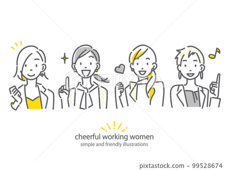 A fulfilling smiling business woman, a working woman, a simple and stylish line drawing illustration 99528674