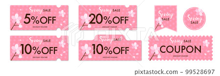 Sakura and pink coupon vector icon set for spring sale 99528697
