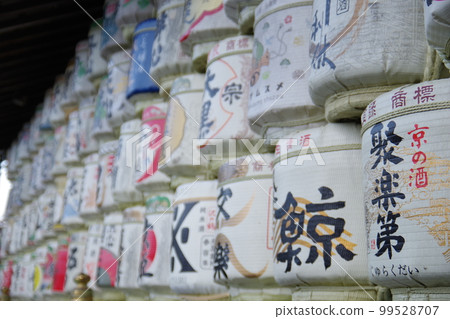 Sake barrels at Matsuo Taisha, the god of sake 99528707