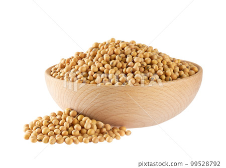 organic soybeans in a wooden bowl isolated on white background. organic soybeans in a wooden bowl isolated on white background. 99528792
