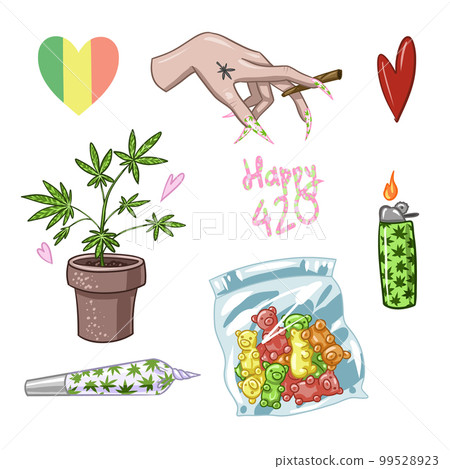 Set of Marijuana. Legalize cannabis. smoking weed. Vector illustration of weed 99528923