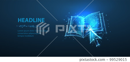 Arrow pointer clicking on digital book. Online educatin, digital library, e-education technology, distant study, guide course, ebooks app Arrow pointer clicking on digital book. Online educatin, digital library, e-education technology, distant study, guide course, ebooks app 99529015