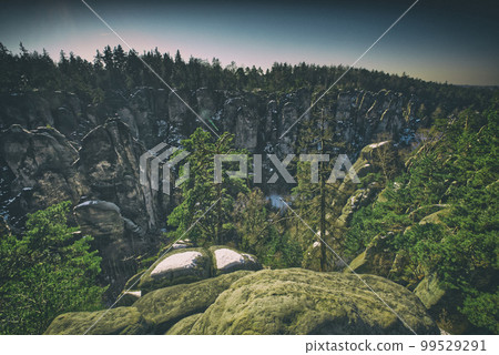 Sandstone rock formations at Prachov rocks in Cesky Raj region, Czech Republic Sandstone rock formations at Prachov rocks in Cesky Raj region, Czech Republic 99529291