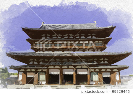 Watercolor-style Yakushiji Kondo Hall, Nara City, Nara Prefecture 99529445