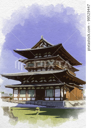 Watercolor-style Yakushiji Kondo Hall, Nara City, Nara Prefecture Watercolor-style Yakushiji Kondo Hall, Nara City, Nara Prefecture 99529447