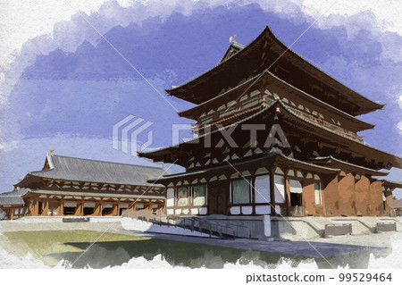 Watercolor-style Yakushi-ji Temple Main Hall and Grand Auditorium, Nara City, Nara Prefecture Watercolor-style Yakushi-ji Temple Main Hall and Grand Auditorium, Nara City, Nara Prefecture 99529464