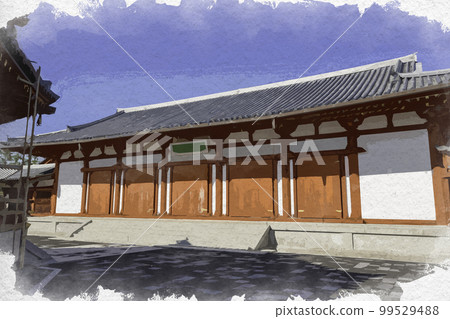 Watercolor-style Yakushi-ji Temple Genjo Sanzo-in Garan Great Tang West Region Wall Mural Hall Nara City, Nara Prefecture Watercolor-style Yakushi-ji Temple Genjo Sanzo-in Garan Great Tang West Region Wall Mural Hall Nara City, Nara Prefecture 99529488