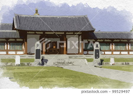 Watercolor-style Yakushi-ji Temple Genjo Sanzo-in Garan Reimon Nara City, Nara Prefecture Watercolor-style Yakushi-ji Temple Genjo Sanzo-in Garan Reimon Nara City, Nara Prefecture 99529497